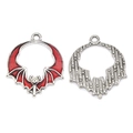 Gothische Halloween vleermuis hanger met rood emaille, voor- en achterkant details - Rood Antiek Verzilverd 23*20mm 1.19g