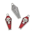 Colgantes de ataúd de esmalte rojo gótico con calavera de plata para joyas caseras - Estilo Calavera Roja Plata Antigua