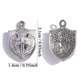 Detailed view of silver alloy shield charms with dimensions 2.1cm by 1.4cm for jewelry DIY - Embossed Shield (A7-314) / 21x27mm / Antique Silver