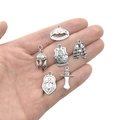 6-piece antique silver medieval knight armor charms set for DIY jewelry making - Antique Silver Mixed Style / 6 Styles Mix Pack (80x60mm)