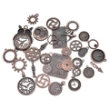 Macro-opname van vintage bronzen steampunk metalen tandwielen en uurwerkbedels voor DIY-sieraden - Combinatie van Klok en Tandwiel / 1 Pak (Pak van 100g) / Antiek Rood Koper