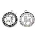 Vintage silver Leo zodiac pendant with lion relief and textured reverse for DIY jewelry - Leo
