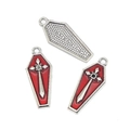 Colgante ataúd Halloween esmalte rojo con cruz plateada para bisutería DIY - Estilo Cruz Roja Plata Antigua