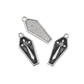 Colgantes de ataúd de Halloween en aleación de esmalte negro para joyería DIY - Estilo Cruz Negra Plata Antigua