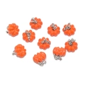 Set of 10 bright orange 3D pumpkin charms with silver loops for DIY jewelry making - Orange (A4-029)
