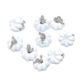 Set of 9 3D white painted pumpkin charms with silver stems for DIY jewelry making - White (A4-029)