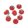 Vibrant red 3D pumpkin alloy pendant with silver stem for DIY jewelry making - Red (A4-029)