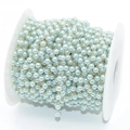 Light blue faux pearl beads on golden chain roll for jewelry making DIY craft - 4mm Beads / Blue Beads - KC Gold Chain