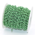 Grass green faux pearl bead chain on white spool for DIY jewelry and crafts making - 4mm Beads / Green Beads - White K Chain