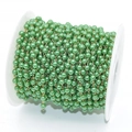 Green faux pearl beads on golden chain spool for handmade DIY jewelry crafting - 4mm Beads / Green Beads - KC Gold Chain