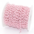 Pink faux pearl beads with copper-plated chain on a spool for DIY jewelry crafts - 4mm Beads / Pink Beads - White K Chain