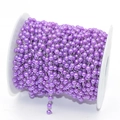 Handmade DIY jewelry material featuring purple faux pearl beads on a copper chain roll - 4mm Beads / Purple Beads - White K Chain