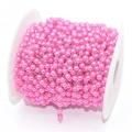 Pink faux pearl bead chain roll with silver wire for DIY jewelry and crafts making - 4mm Beads / Rose Red Beads - White K Chain