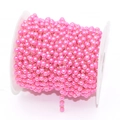 Pink faux pearl chain on spool with gold connectors for DIY jewelry making accessories - 4mm Beads / Rose Red Beads - KC Gold Chain
