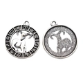 Pendente zodiaco argento vintage con design Ariete in una cornice tonda in lega - Ariete