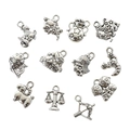 Set of 12 vintage silver alloy zodiac sign pendants for DIY jewelry making - 12 Zodiac Signs Set (12 Pcs/Set)