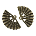 Detailed close-up of bronze alloy fan pendants with embossed floral patterns and hanging holes - Antique Bronze Color / 33*21mm / 2.2g