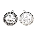 Vintage silver Capricorn zodiac charm with hollow round design for DIY jewelry - Capricorn