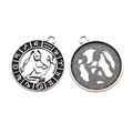 Vintage silver zodiac alloy pendant with hollowed central design and textured back - Aquarius