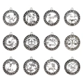 Set of 12 antique silver zodiac charms with hollow circular design for DIY jewelry - 12 Constellations Set