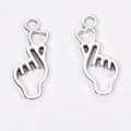 Silver hollow heart gesture alloy charms set of 2 for DIY jewelry and necklaces - Antique Silver / 22*8mm / 0.6g