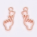 Hollow finger heart gesture pendants in rose gold finish for DIY jewelry making - Rose Gold / 22*8mm / 0.6g