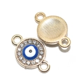 Golden Evil Eye connector charm with rhinestones and blue enamel inlay, front and back view - A4-082-kc Gold / 20*12mm / 1.29g