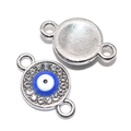 Silver devil's eye connector charm with blue crystal inlay and sparkling rhinestones - A4-082-white/20*12mm/1.29g