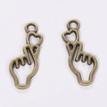 Set aus Vintage-Bronze-Anhängern mit Fingerherz-Geste und herzförmiger Schlaufe aus Metall - Antikbronze-farbe / 22 X 8 Mm / 06 G
