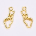 Golden heart-gesture hollow charms in polished metal for DIY jewelry making - Imitation Gold Color / 22*8mm / 0.6g