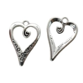 Antique silver hollow heart pendants with vintage swirl design for DIY jewelry making - 25*17mm / Antique Silver