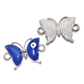 Blauer Emaille-Schmetterling böser Blick Verbinder mit silberner Streifenrückseite für DIY-Schmuck - A4-085-weiß/21*14mm/122g