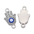 Hamsa-Hand-Verbinder aus Silber mit bösem Blick und Strasssteinen für DIY-Schmuck - A4-086-weiß/19*10mm/085g