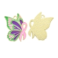 Ciondolo a farfalla in lega con nastro rosa e retro dorato nei colori verde e viola - Nastro Rosa + Ali Viola