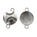 Vintage silver baseball connector pendant with double loops for DIY jewelry making - A4-359-antique Silver/22*15mm/1.54g