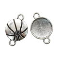 Silver-plated basketball charm connector with double loops for DIY jewelry making - A4-361-antique Silver/22*14mm/1.43g