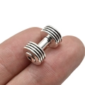 Mini antique silver dumbbell pendant for jewelry making shown in small hand scale - Antique Silver / 18*11mm / 5.53g