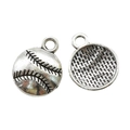 Pair of vintage silver baseball pendant charms with detailed stitching and textured back - A4-364-antique Silver/18*14mm/0.97g