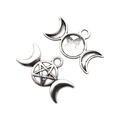 Silver triple moon goddess pendant with pentagram design in vintage alloy finish - Antique Silver - Small / 22*13mm / 0.65g