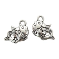 Double-sided vintage silver fish pendants with star patterns for DIY jewelry making - Pisces Style (A4-294-Antique Silver)