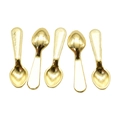 Nahaufnahme von fünf goldenen Mini-Legierungslöffeln mit Perlenrand für DIY-Schmuck - Löffel - Goldton (A4-438)