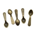 Makroaufnahme von fünf Vintage-Mini-Löffeln aus Bronzelegierung mit Perlenrand - Löffel - Antikbronze (A4-438)