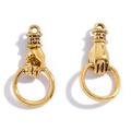 Pair of gold alloy hand-holding ring pendants for DIY necklace and earring accessories - Antique Gold