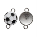 DIY silver-finish soccer ball charms with black and white enamel and dual connectors - A4-395/22*14mm/1.43g (thick Version)