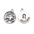 Antique silver Leo zodiac pendant charm showing front and back embossed details - Leo Style (1) / 1 Piece (15x12mm) / Antique Silver