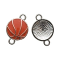 Orange enamel basketball charm pendant in silver alloy for DIY jewelry crafting - A4-399/21*15mm/1.55g (thick Version)