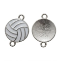 Silver plated alloy volleyball charm with double loops and white enamel finish - A4-400/21*15mm/1.52g (thick Version)