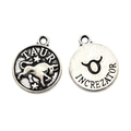 Vintage silver alloy Taurus zodiac charm pendant with double-sided embossed design - Taurus Style (2) / 1 Piece (15x12mm) / Antique Silver