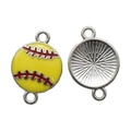 Yellow softball baseball charm connector with red stitching for DIY sports jewelry making - A4-402/23*16mm/1.87g (thick Version)