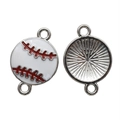 Baseball themed enamel alloy charm pendant with double loops for DIY jewelry making - A4-403/23*16mm/1.87g (thick Version)